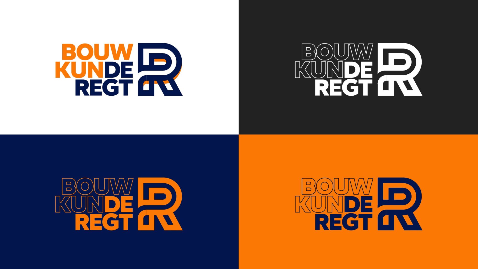 Het logo van BouwkunDe Regt op wit, zwart, blauw en oranje